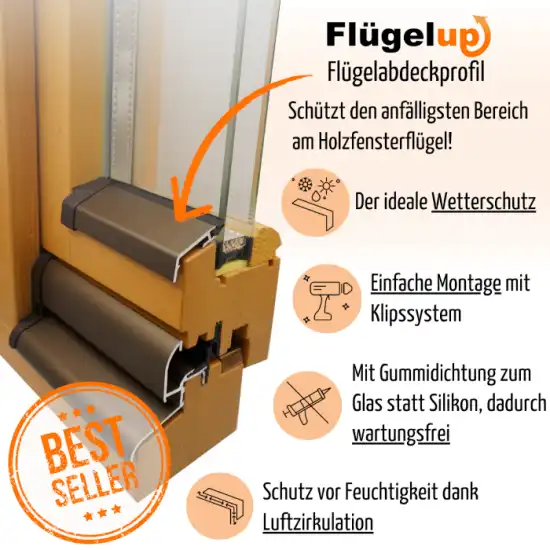 Flügelup Nachrüstung zum Schutz von Holzfenster